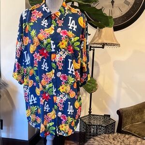 Dodgers Hawaiian shirt blue fruits floral size 3XL